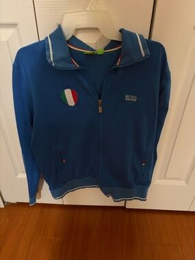 Hugo Boss Men’s Blue Zip-Up Jacket with Italian Crest Detail